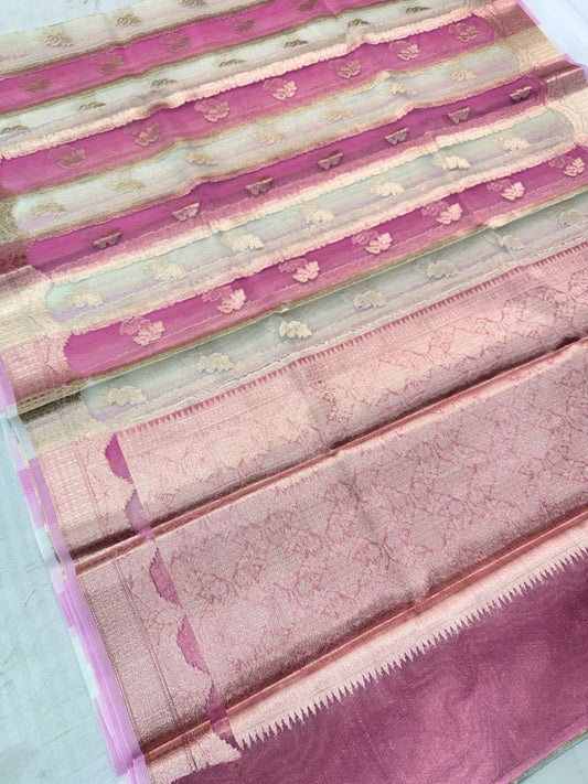 Pink Banarasi Kora Silk Rangkat Saree