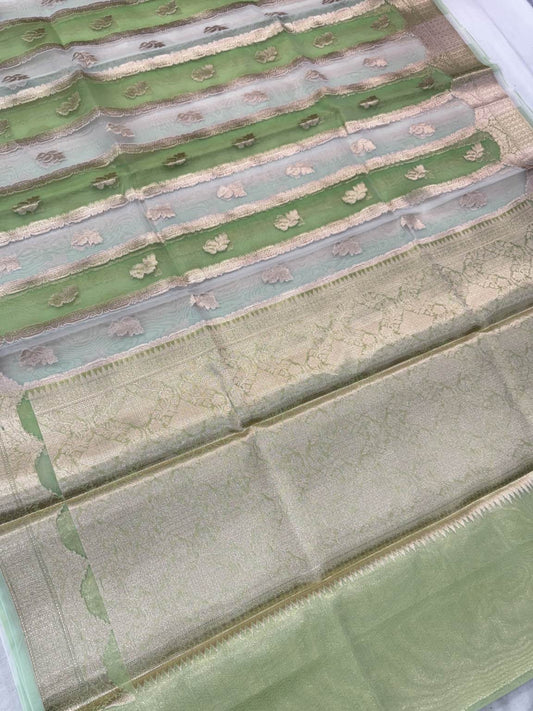 Green Banarasi Kora Silk Rangkat Saree