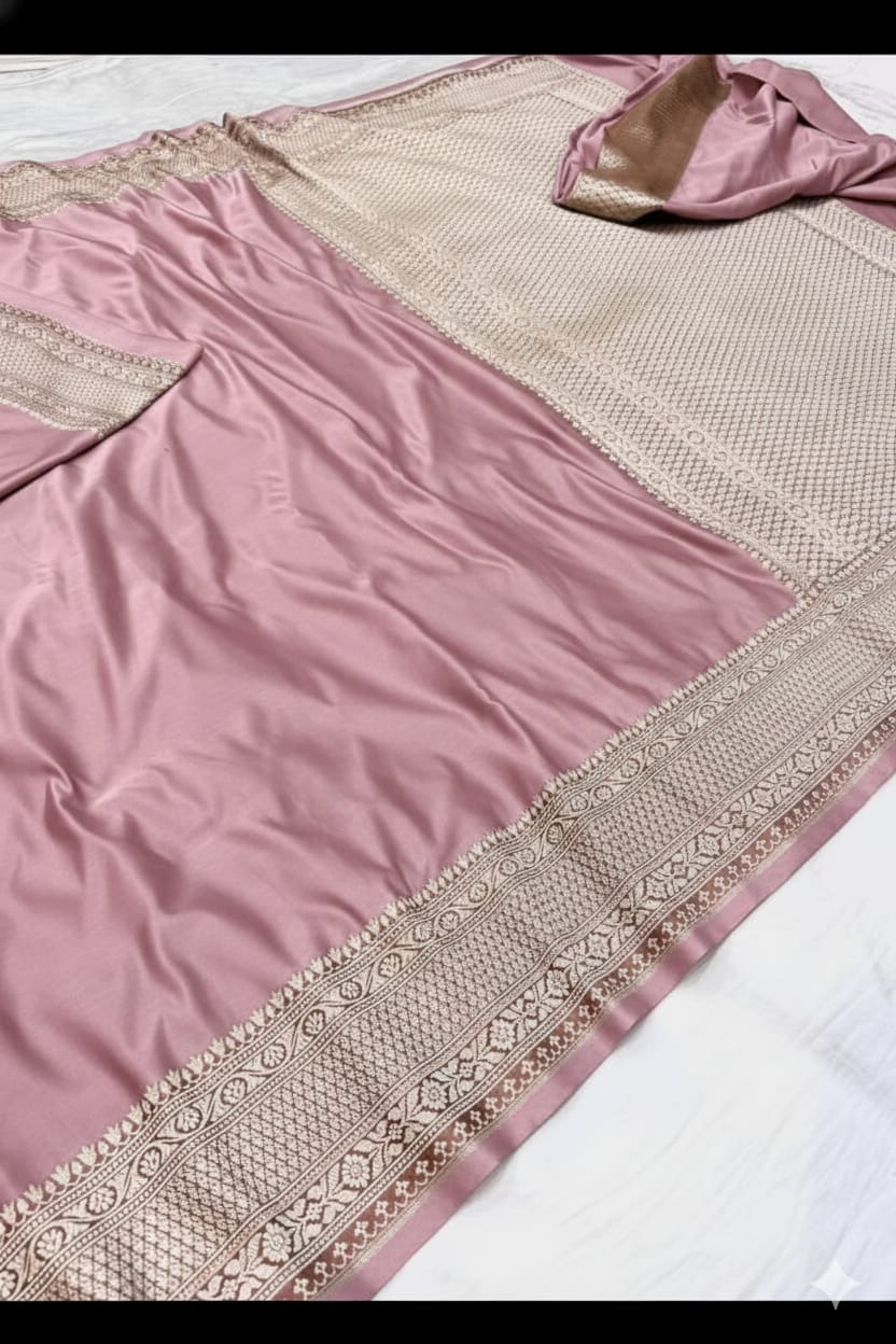 Deep Lavender Mashru Katan Silk Zari Border Anchal Plain Body Saree