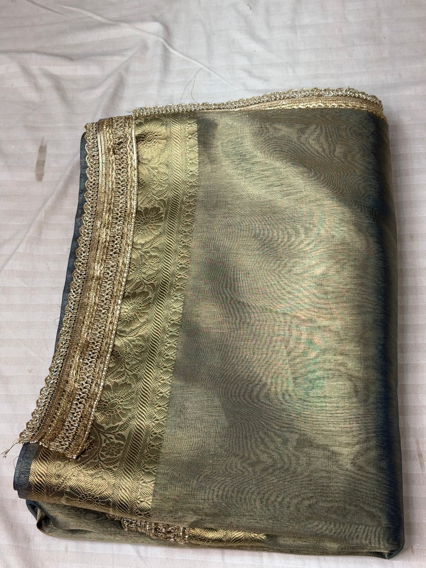 Lite Grey Banarasi Tissue Silk Saree with Fancy Lace