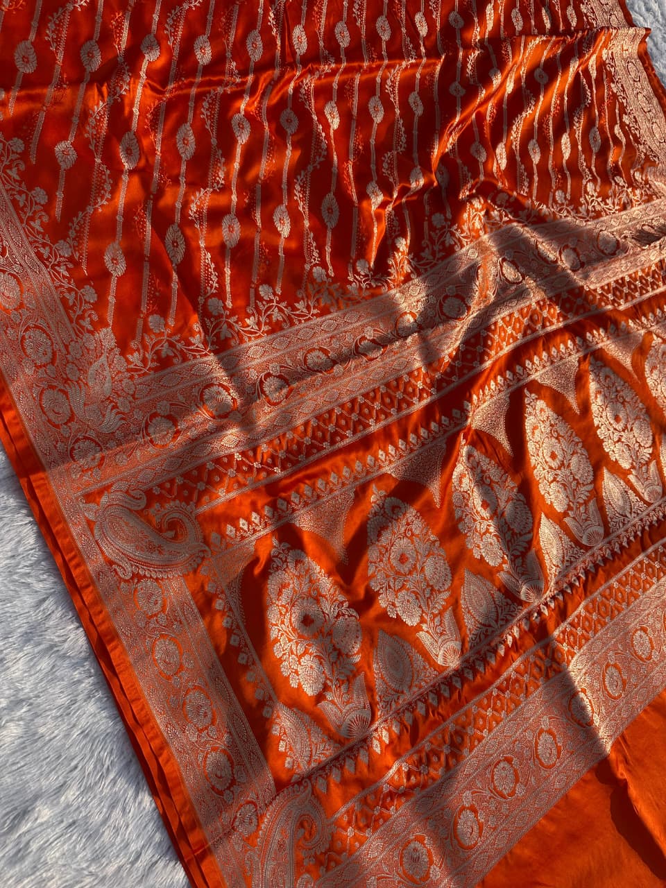 Orange Mashru Katan Fancy Aada Design Saree