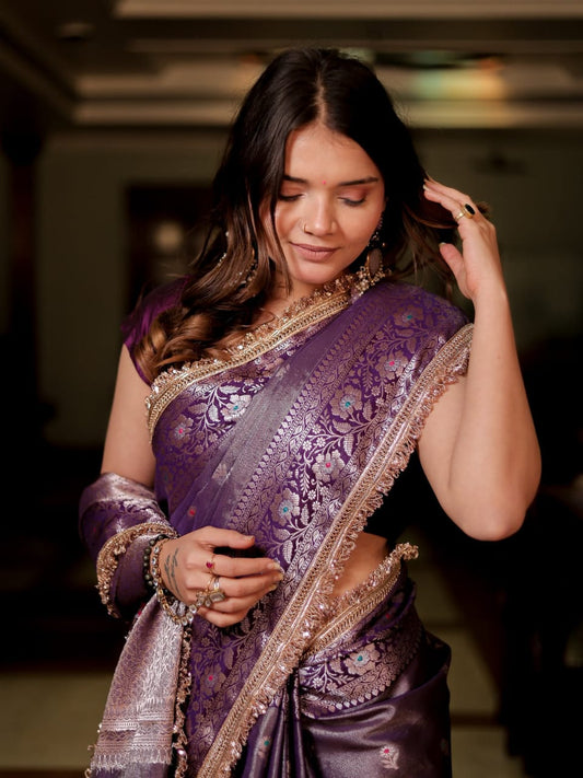 Soft Tissue Silk Meena Buti with Lace Saree