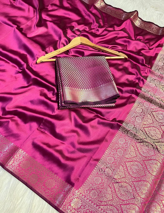 Banarasi Silky Semi Katan Pally Border Fancy Saree