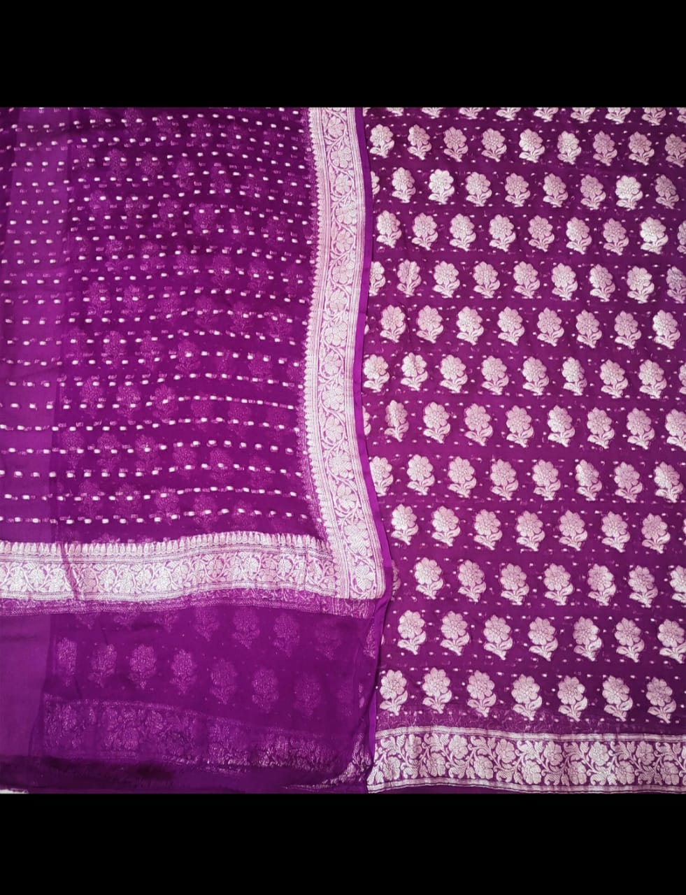 Purple Pure Khaddi Chiffon 3 Piece Suit with Silver Zari