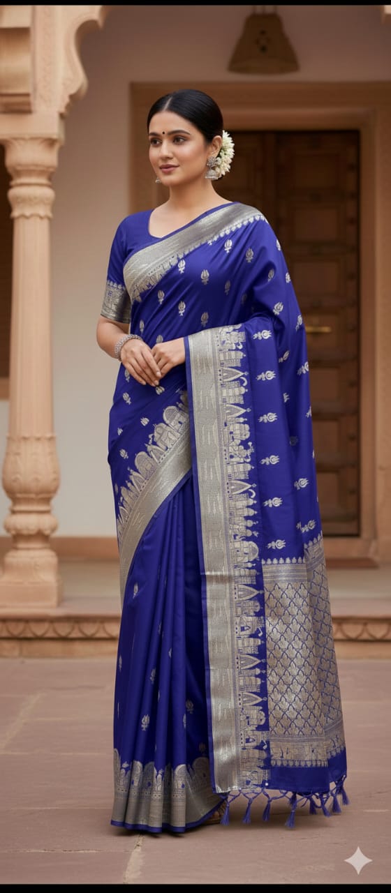 Royal Blue Semi Katan Silk Ghar Banarasi Saree