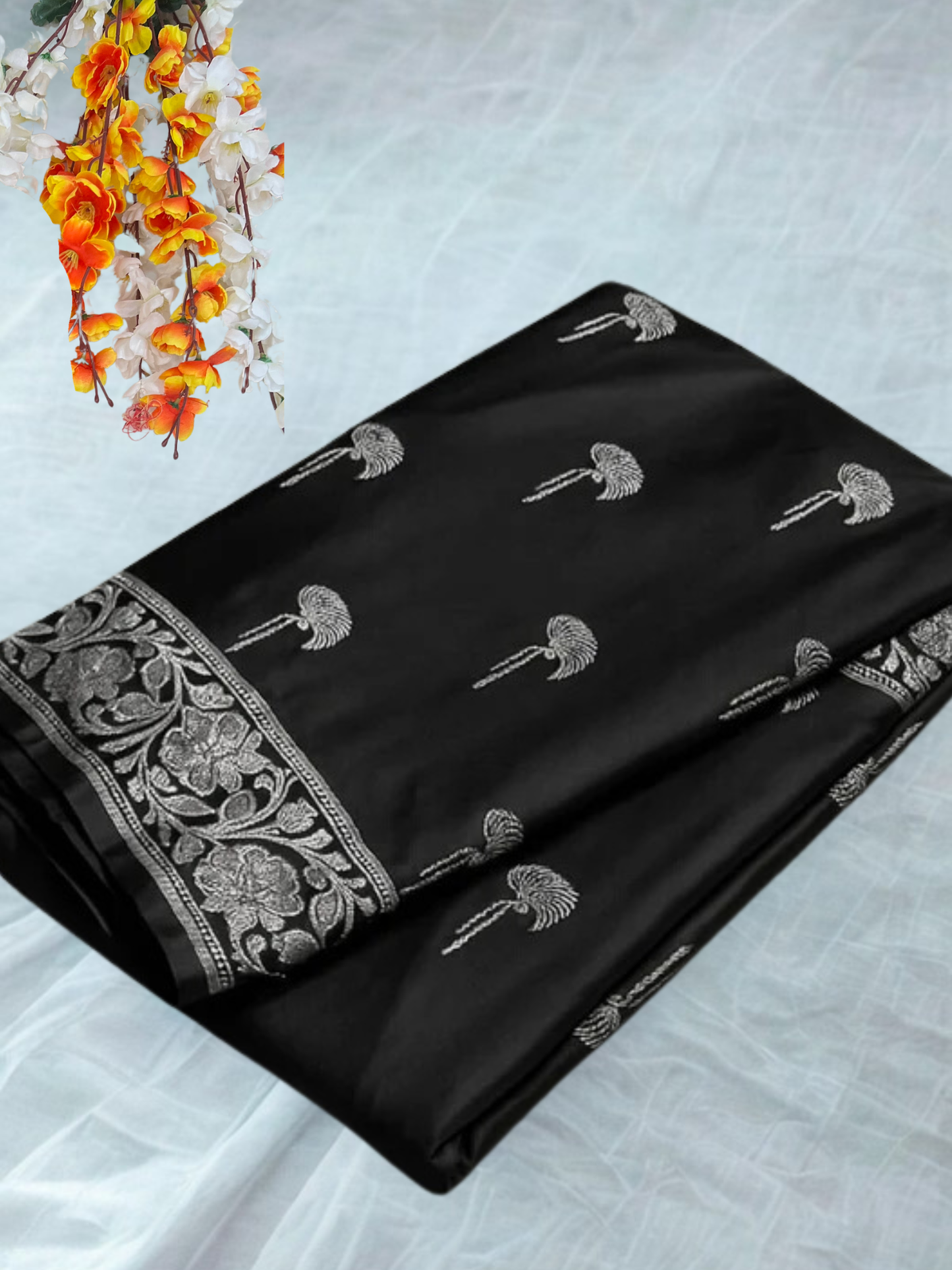Black Mashru Katan Designer Buti Saree Lite Wait