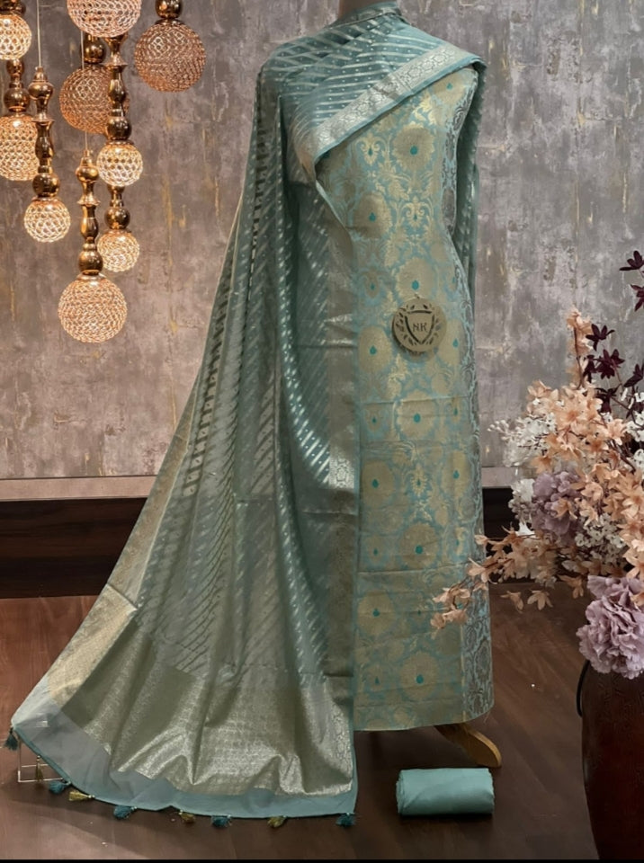 Exclusive Banarasi Unstitched Salwar Kameez with Dupatta – Sea Green