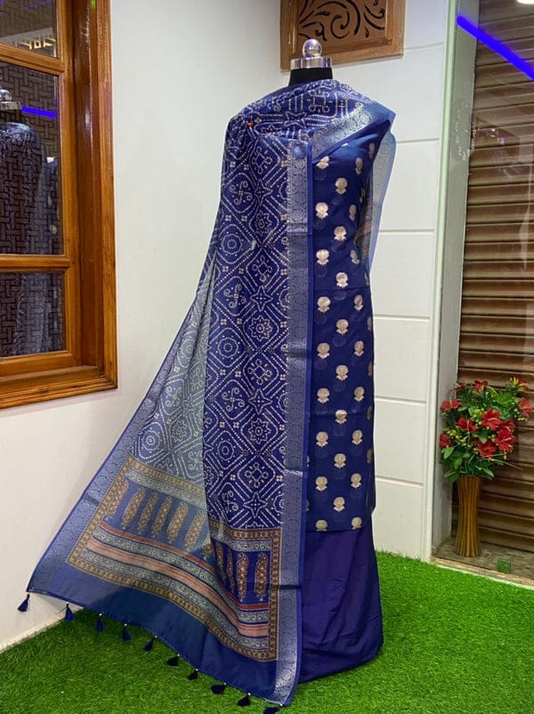Exclusive Banarasi Unstitched Salwar Kameez with Dupatta – Royal Blue