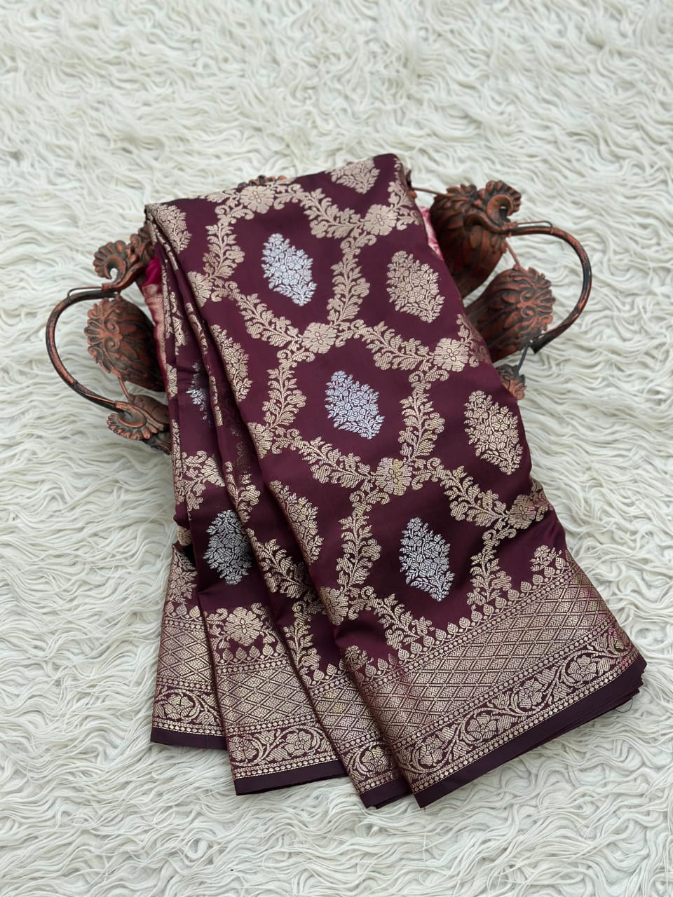 Sona Rupa Jaal Semi Silk Saree – Wine