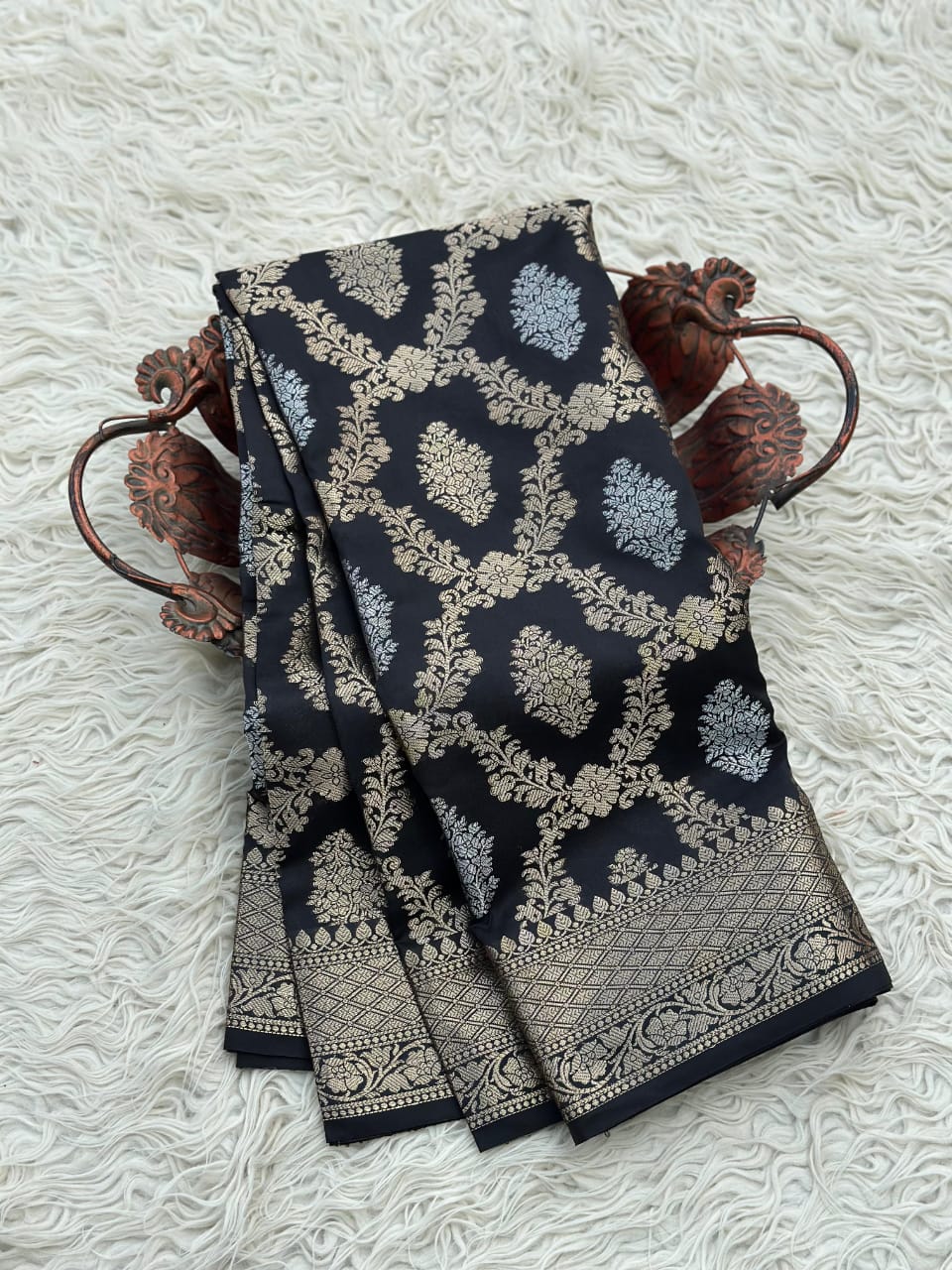 Sona Rupa Jaal Semi Silk Saree – Midnight Black