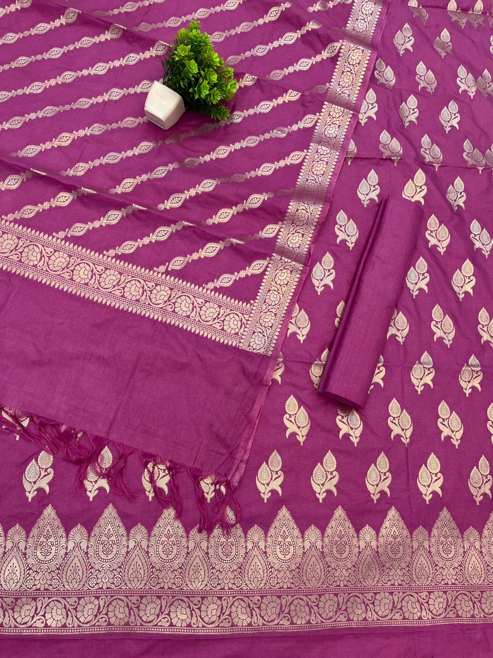 Katan Silk Suit with Zari Weaving – Royal Purple