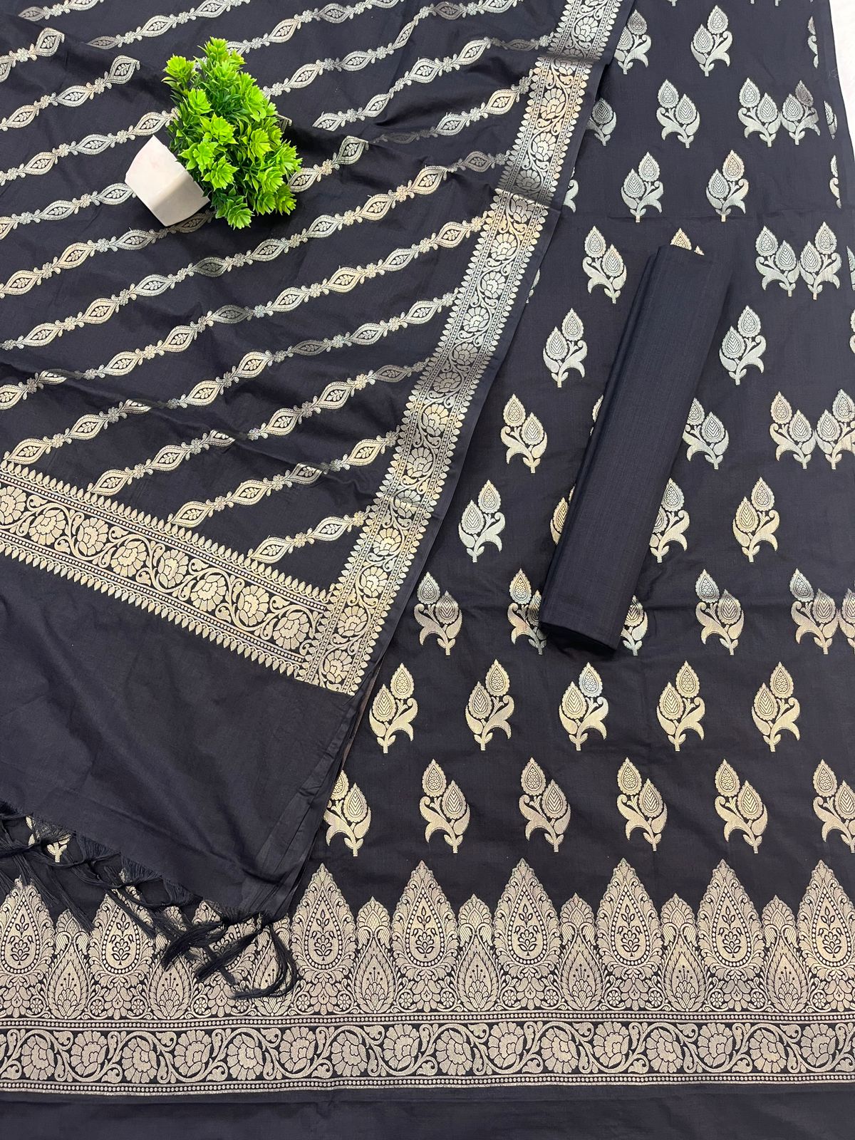 Katan Silk Suit with Zari Weaving – Classic Black