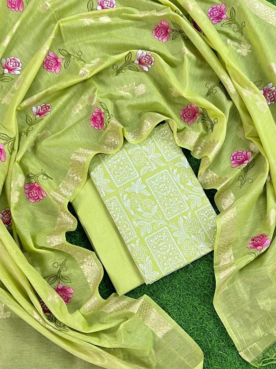 Pista Green Royal Banarasi Suit Set