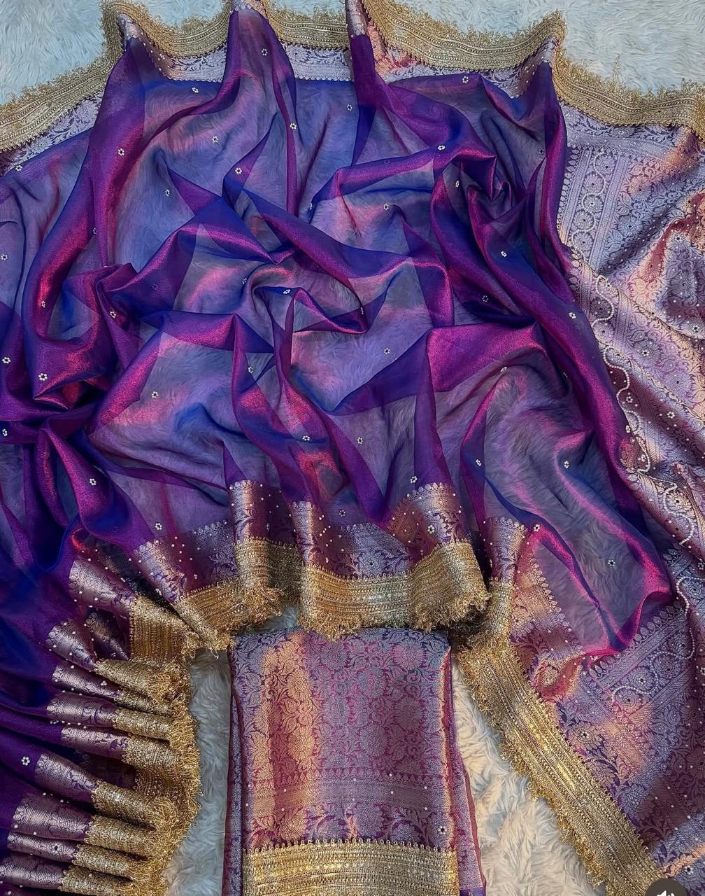 Royal Purple Banarasi Tissue Silk Saree