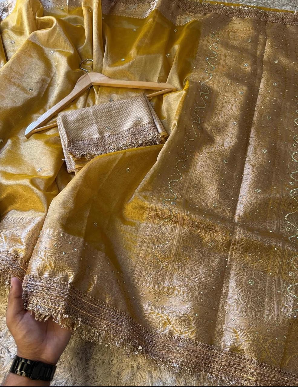 Royal Mustard Yellow Banarasi Tissue Silk Saree