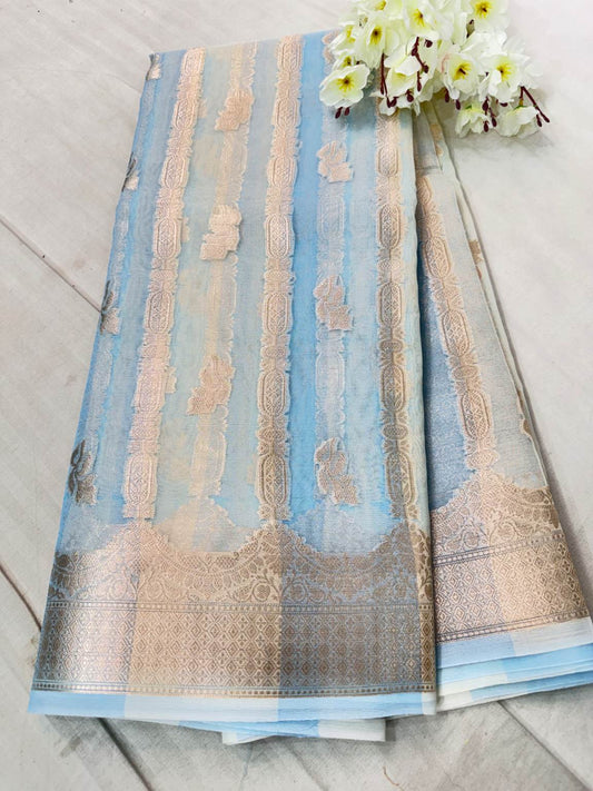 Blue Banarasi Kora Silk Rangkat Saree