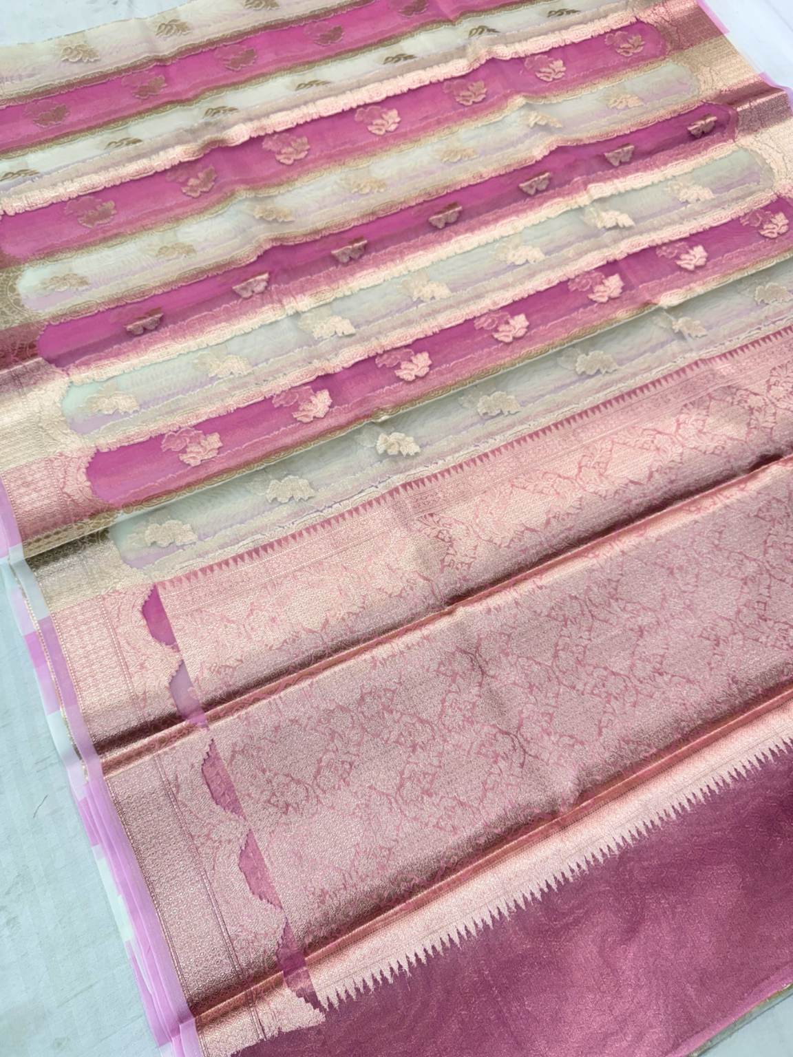 Pink Banarasi Kora Silk Rangkat Saree