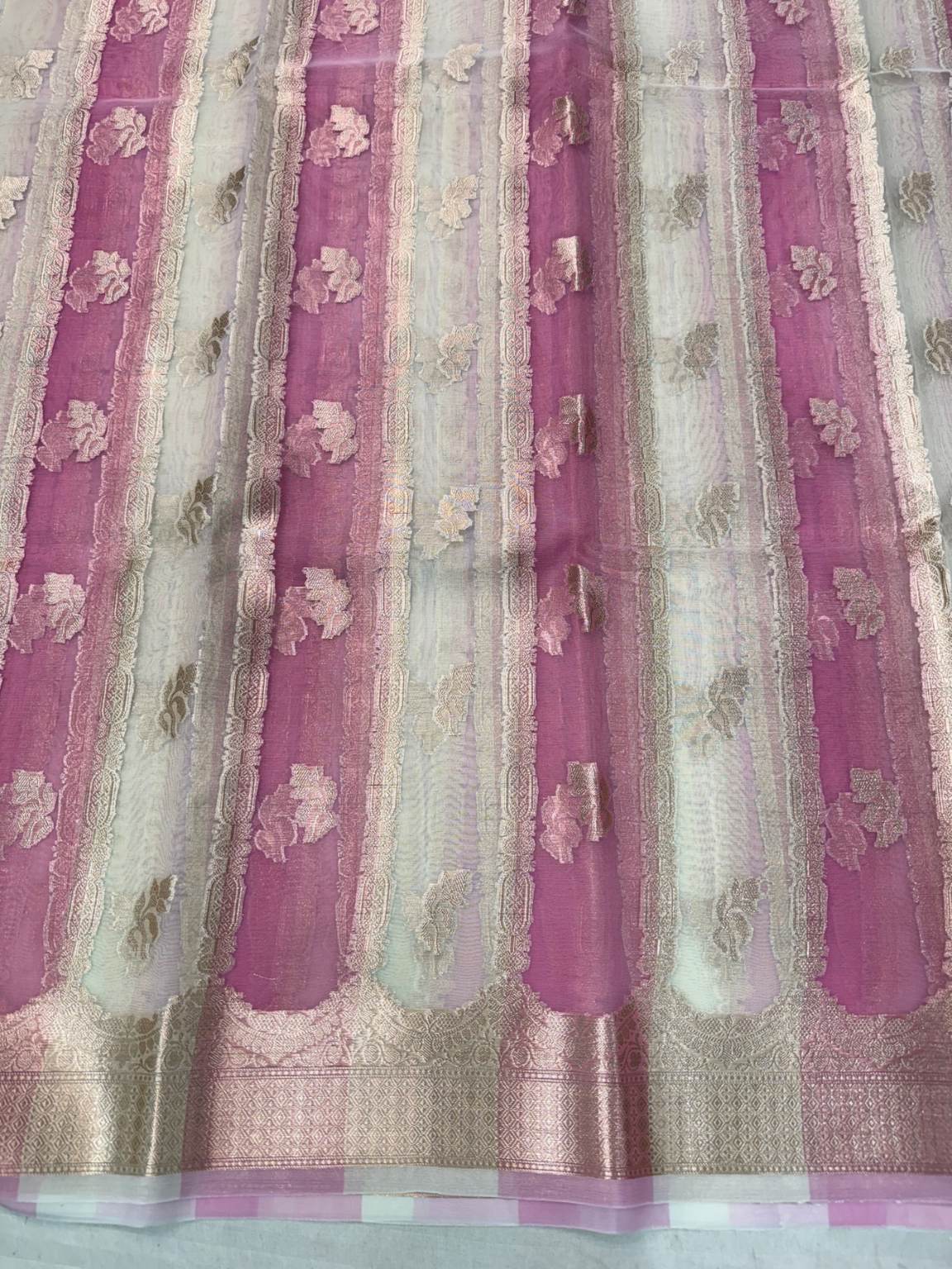 Pink Banarasi Kora Silk Rangkat Saree