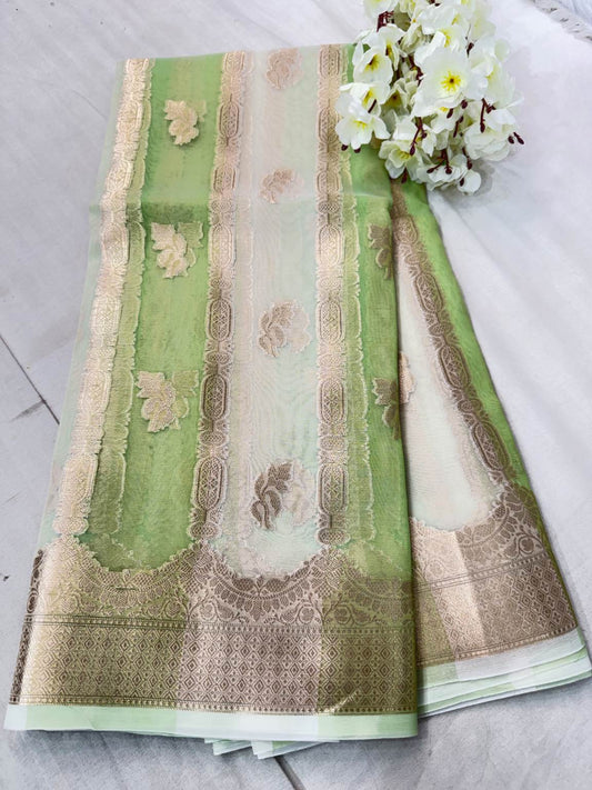 Green Banarasi Kora Silk Rangkat Saree