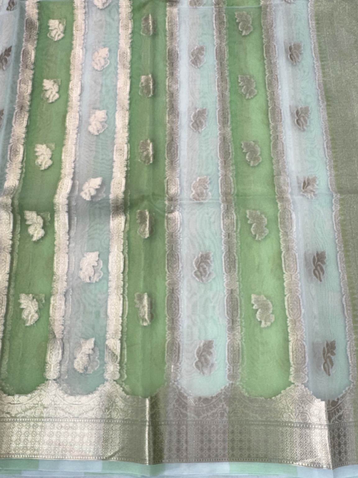 Green Banarasi Kora Silk Rangkat Saree