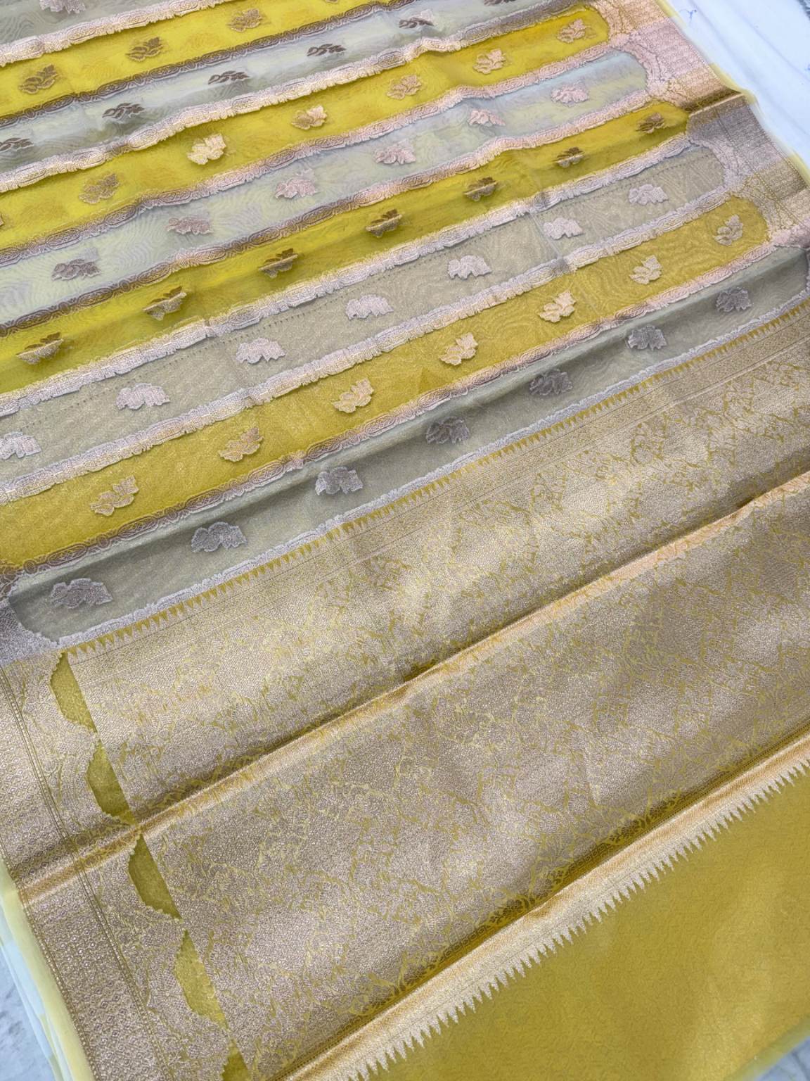 Yellow Banarasi Kora Silk Rangkat Saree