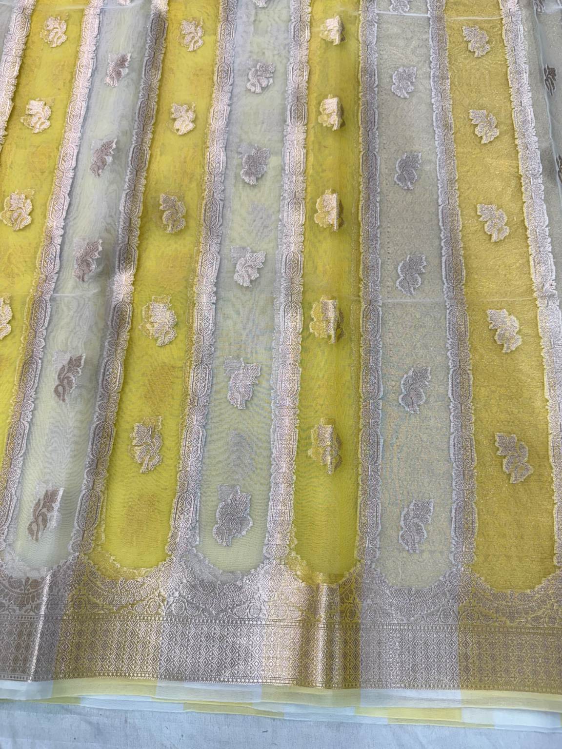 Yellow Banarasi Kora Silk Rangkat Saree