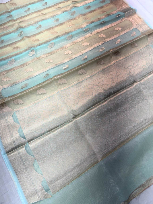 Blue Banarasi Kora Silk Rangkat Saree