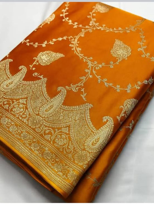 Yellow Mashru katan Muglai Jaal Saree