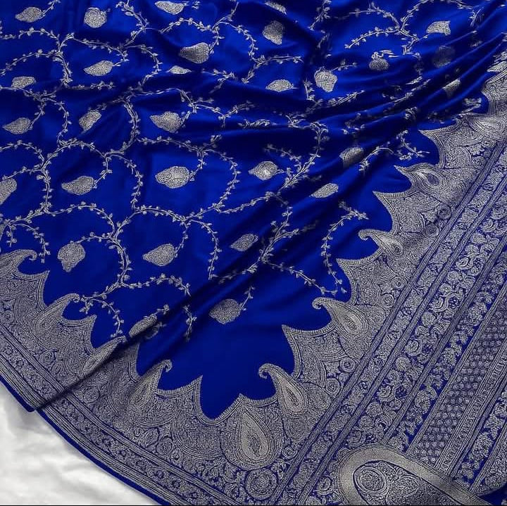 Royal Blue Mashru katan Muglai Jaal Saree