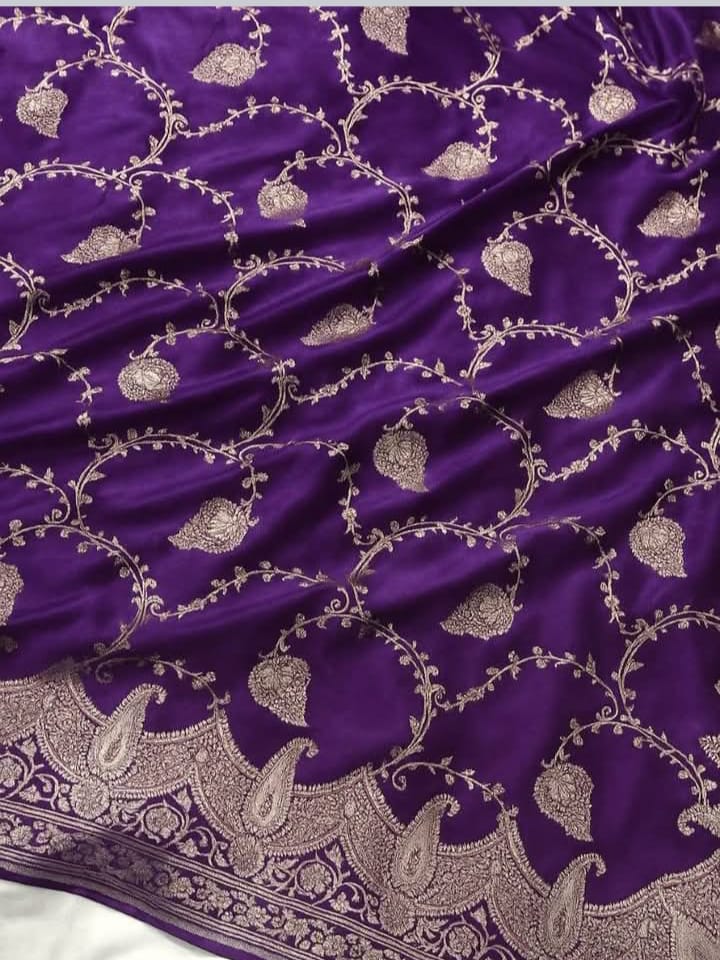 Purple Mashru katan Muglai Jaal Saree
