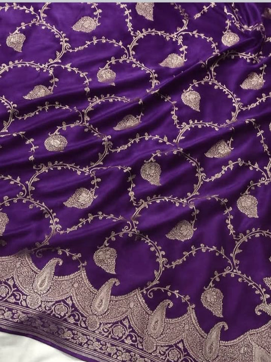Purple Mashru katan Muglai Jaal Saree