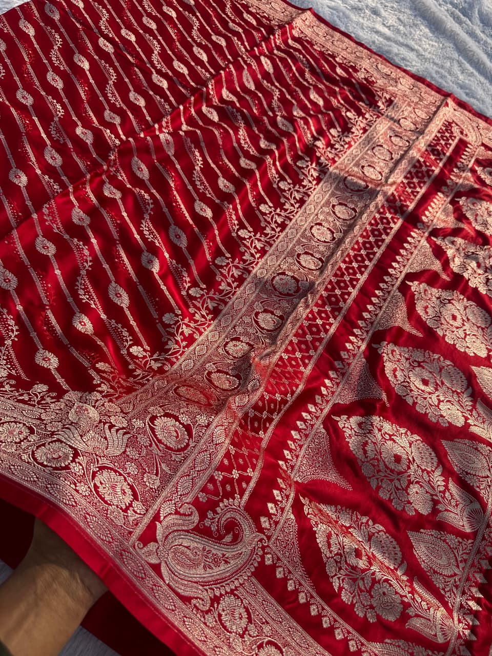 Red Mashru Katan Fancy Aada Design Saree