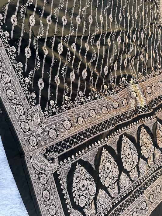 Black Mashru Katan Fancy Aada Design Saree