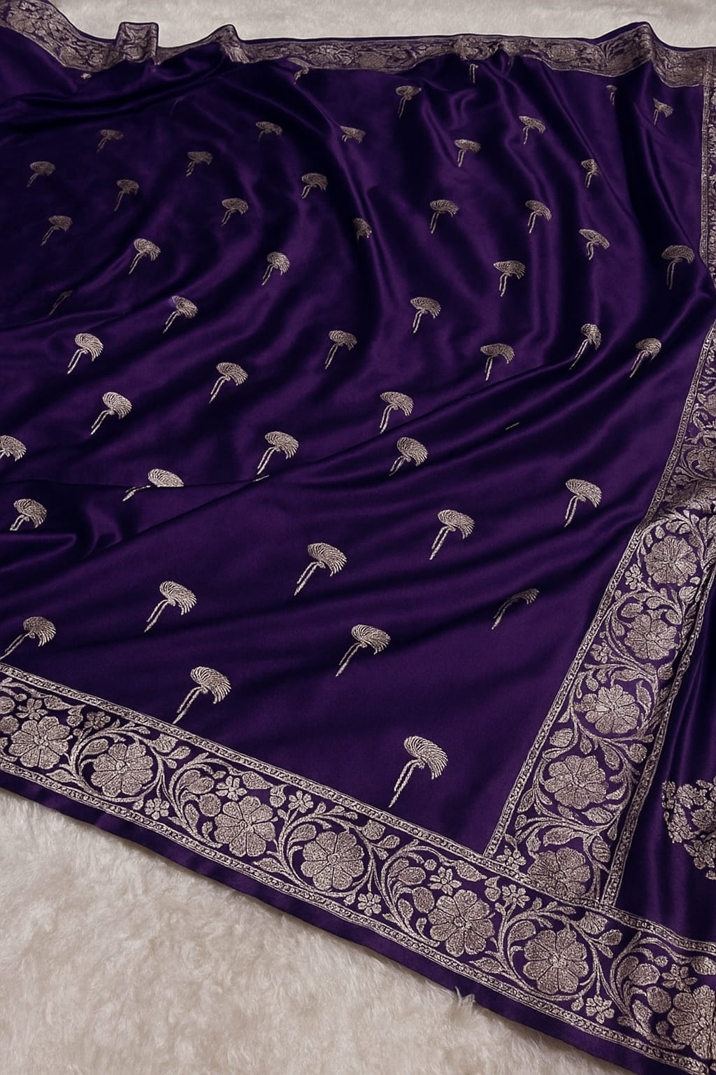 Purple Mashru Katan Designer Buti Saree Lite Wait