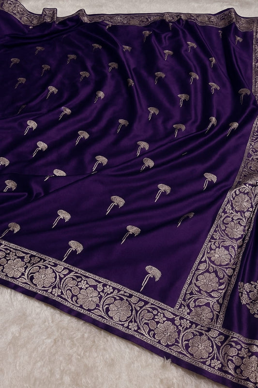 Purple Mashru Katan Designer Buti Saree Lite Wait