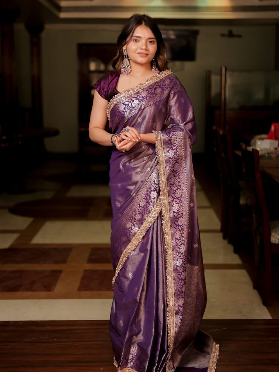 Soft Tissue Silk Meena Buti with Lace Saree