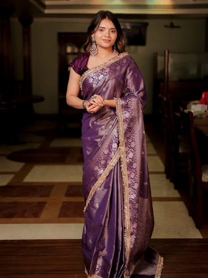 Soft Tissue Silk Meena Buti with Lace Saree