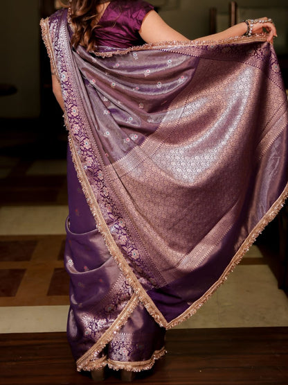 Soft Tissue Silk Meena Buti with Lace Saree