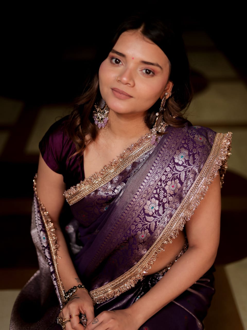 Soft Tissue Silk Meena Buti with Lace Saree