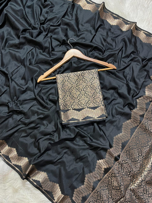 Banarasi Silky Semi Katan Pally Border Fancy Saree