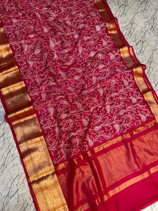 Rani Banarasi Kora Silk Embroidery saree