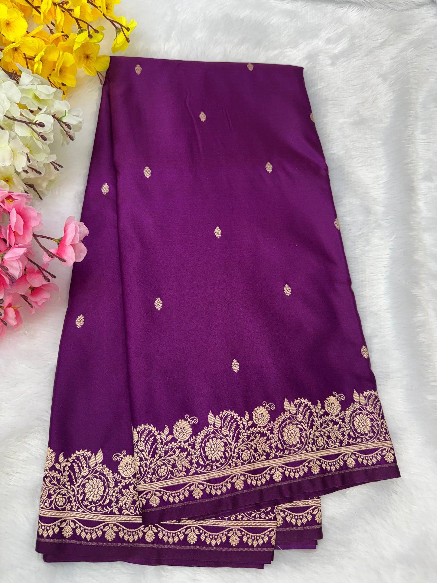 Premium Purple Banarasi Mashru Katan Saree with Rose Gold Zari