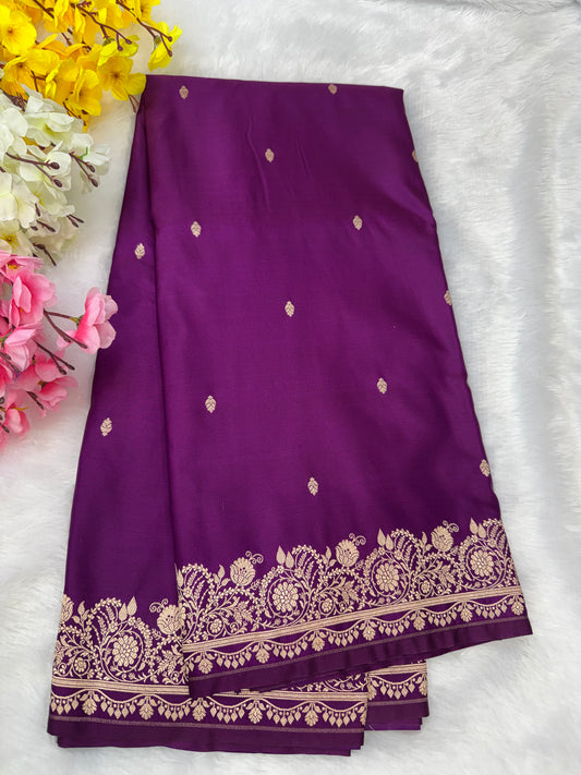 Premium Purple Banarasi Mashru Katan Saree with Rose Gold Zari