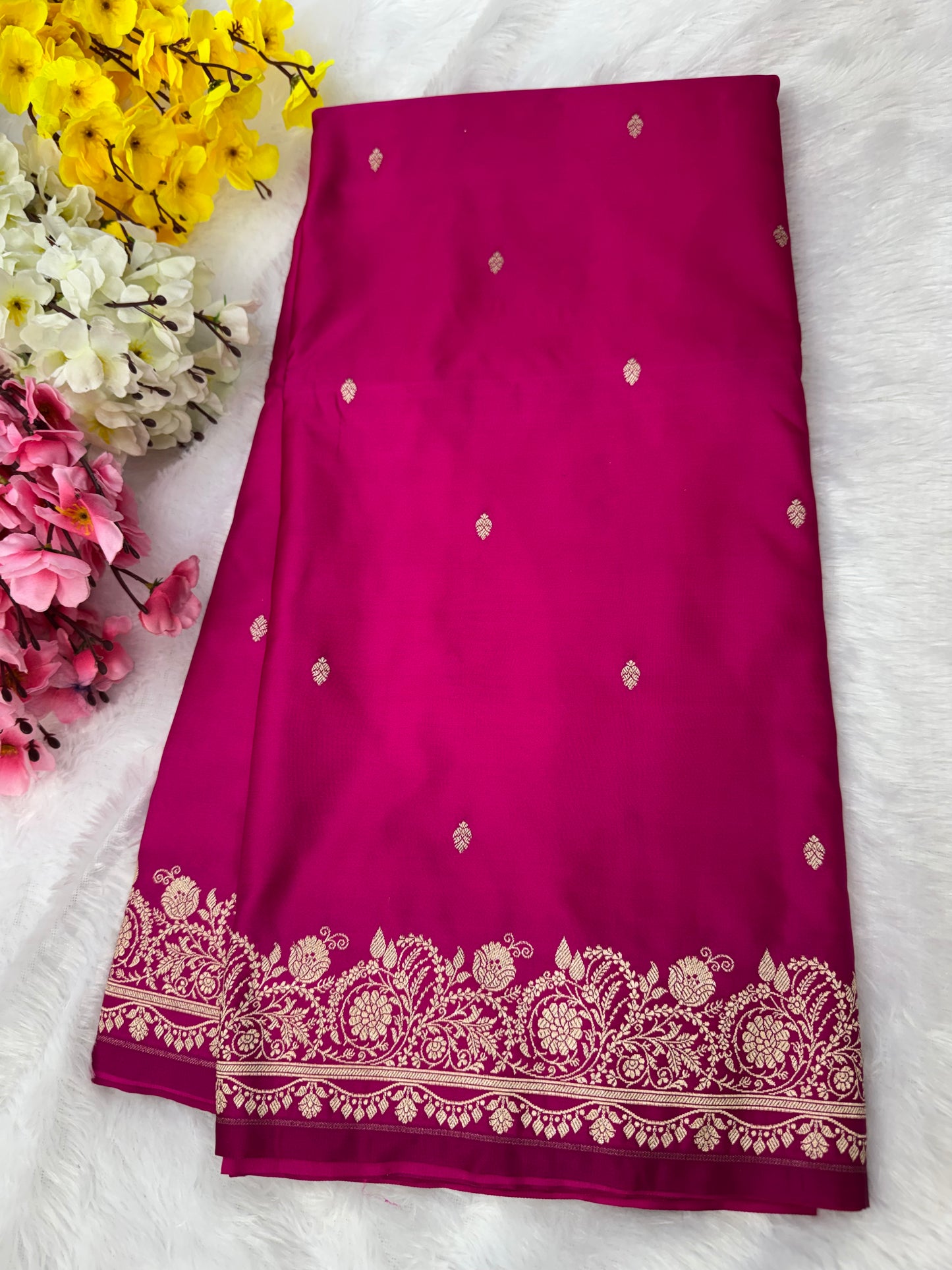 Premium Pink Banarasi Mashru Katan Saree with Rose Gold Zari