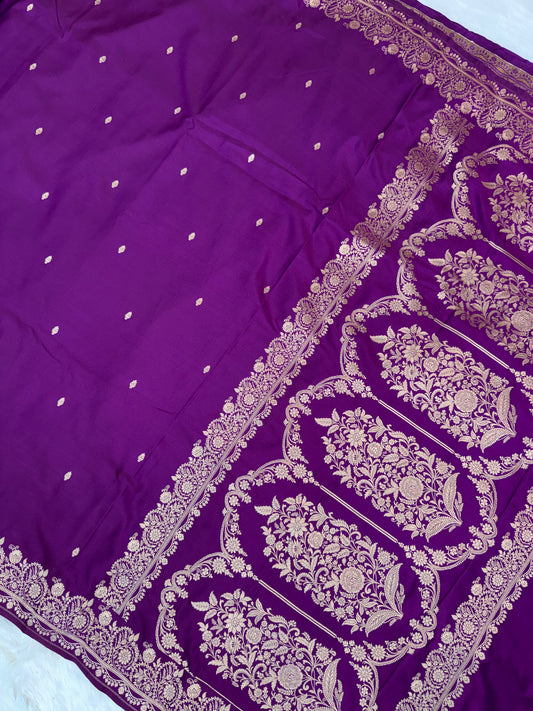 Premium Purple Banarasi Mashru Katan Saree with Rose Gold Zari