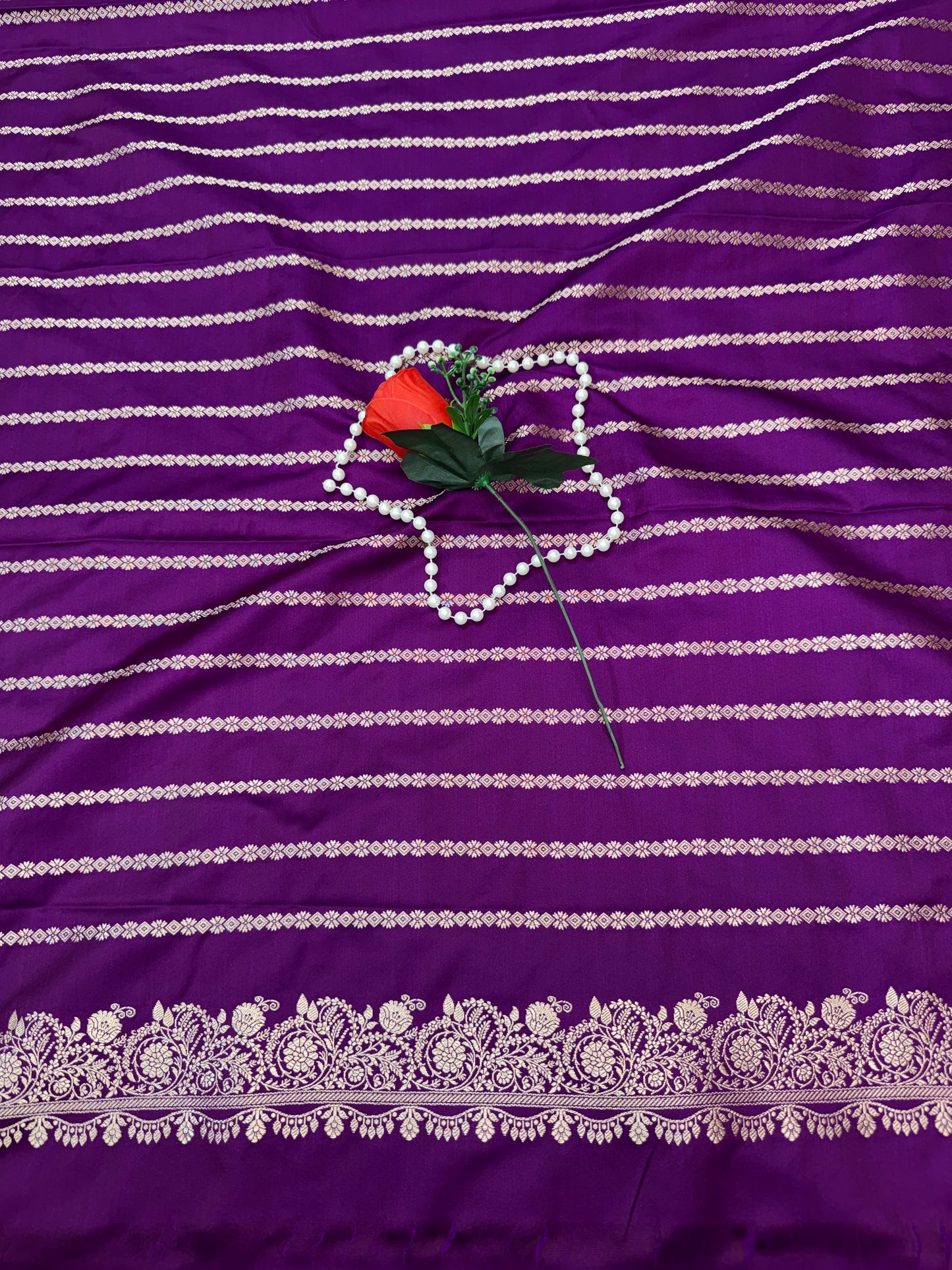 Premium Purple Banarasi Mashru Katan Saree with Rose Gold Zari