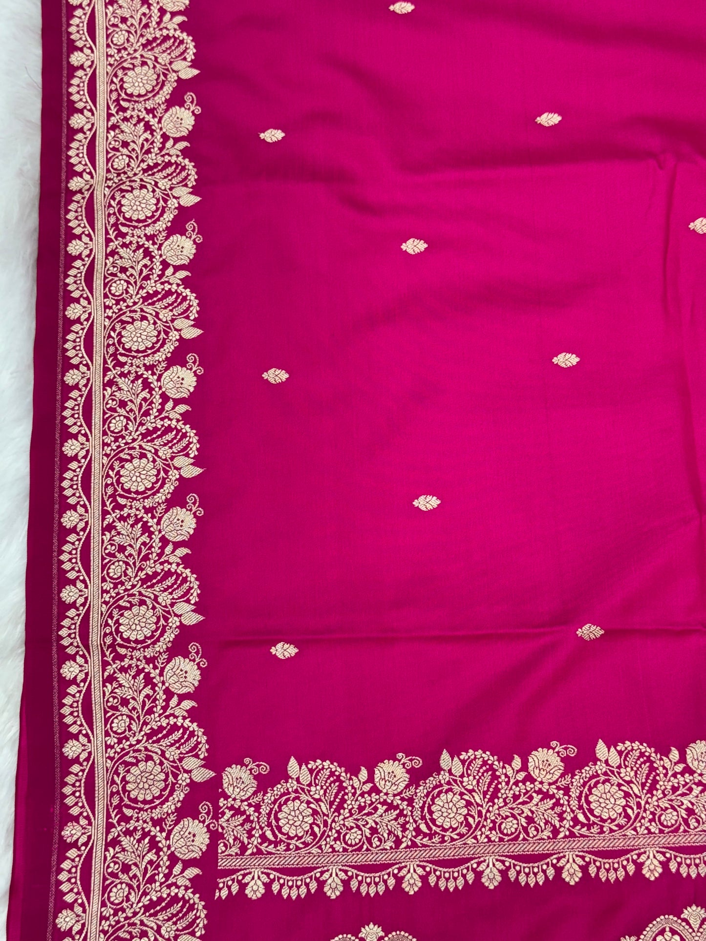 Premium Pink Banarasi Mashru Katan Saree with Rose Gold Zari