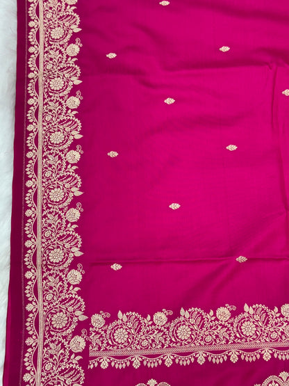 Premium Pink Banarasi Mashru Katan Saree with Rose Gold Zari