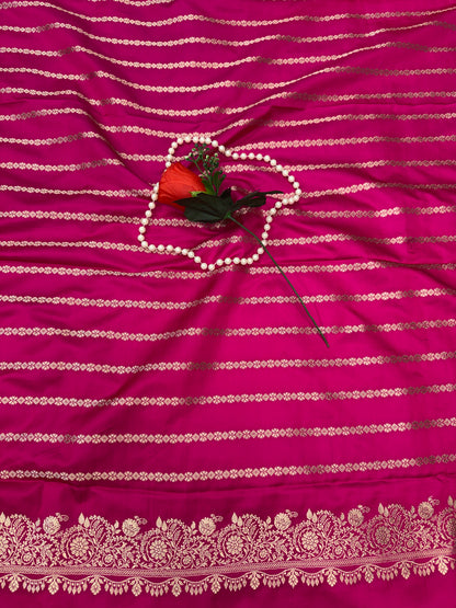 Premium Pink Banarasi Mashru Katan Saree with Rose Gold Zari