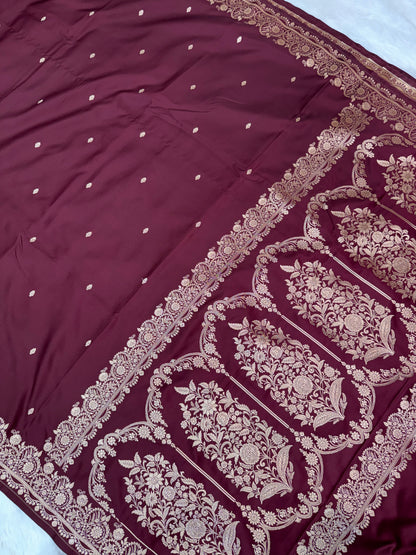 Premium Brown Banarasi Mashru Katan Saree with Rose Gold Zari
